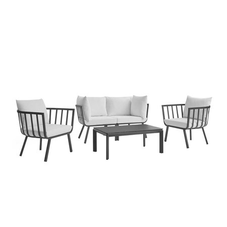 MODWAY FURNITURE Riverside Outdoor Patio Aluminum Set, Gray White - 5 Piece EEI-3786-SLA-WHI